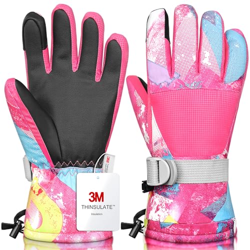 Image of Ski Gloves,Snow Gloves Waterproof Winter Warm Cold Weather Touchscreen Gloves for Parent& Child Kids Skiing,Snowboarding