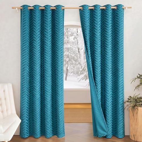 Image of IVAZA Premium Velvet Chevron Pattern 80% Blackout Curtains - Insulated Heavy Blackout Opaques,Modern Parde for Living Room Bedroom|Home Office Door- 8 Feet (Pack of 2) Chevron Turquoise