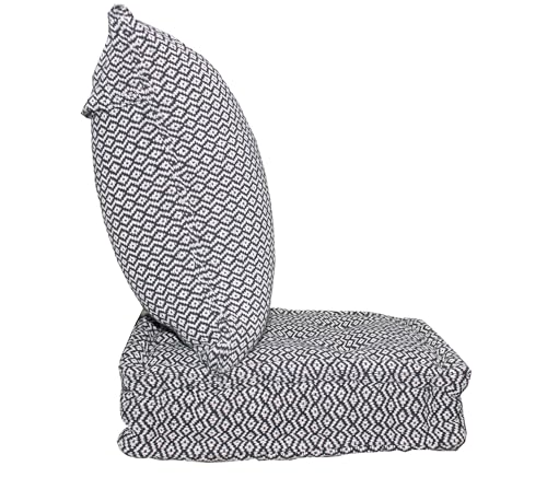 Image of Cotton Fill Woven Quilted Floor Cushion Set 50x50x10 CM Black Argyle with Fillers & Back Cushion,Large Size for Seating,Patio Seat,Meditation,Yoga,Pooja,Guests,Living 20x20x4 Inch