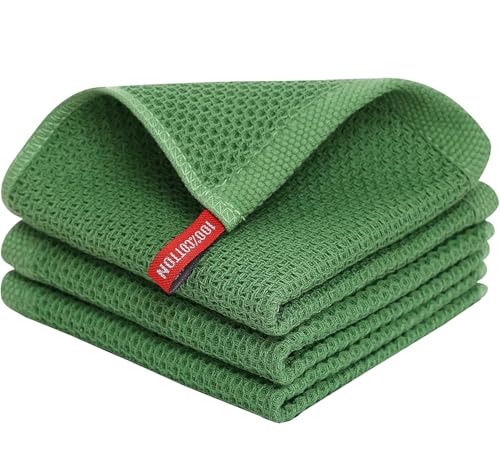Image of 100% Cotton Kitchen Dish Cloths, 6 Pack Waffle Weave Ultra Soft Absorbent Dish Towels for Drying Dishes Quick Drying Kitchen Towels Dish Rags, 13.4 X 13.4 Inches (Grass Green, Pack of 3)