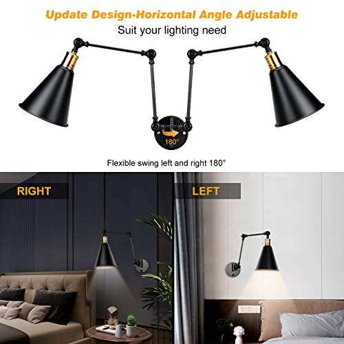 2 Pack Swing Arm Wall Sconces - Adjustable Hardwired Swing Arm Wall Lights Industrial Metal Vintage Wall Mount Lamp #TOP1