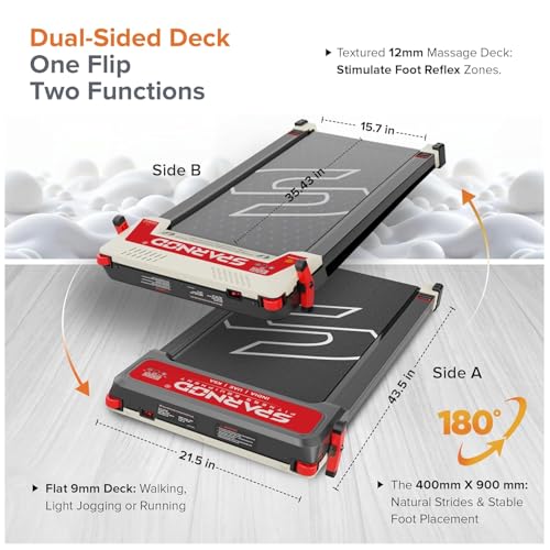 Image of Sparnod Fitness Walking Pad Treadmill for Home & Office Use | Compact & Portable | Quiet DC Motor | LED Display | No Installation (Black /Red)