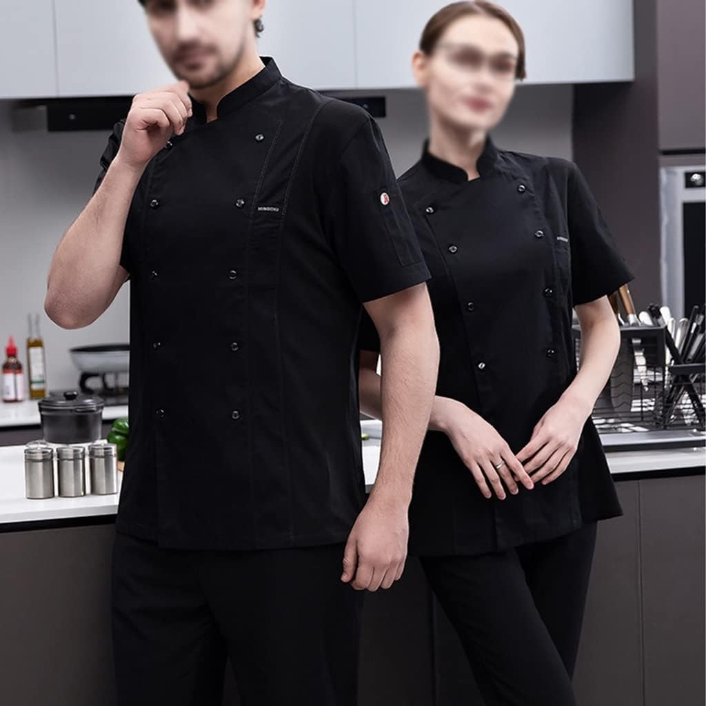 Chef Clothes Double Breasted Kitchen Classic Unisex Classic Chef Coat Personalized Customized Chef Jacket (Color : Black, Size : X-Large)
