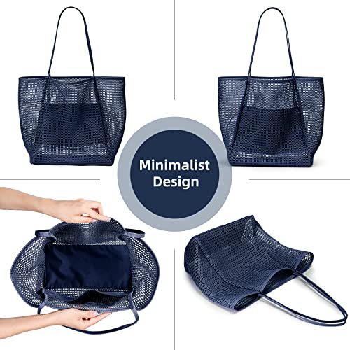 KALIDI Mesh Tote Bag,23L Beach Bag Extra Large Tote Bags for Women with Zip Pocket Shoulder Bag Summer Beach Bags Reusable Shopping Bag for Picnic Holiday Travel Grocery - Image 4