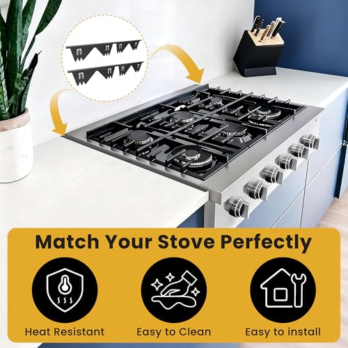 Image of Stainless Steel Stove Gap Covers - 304 Stove Gap Filler, Easy retractable Length 13.8 inch to 27.5 inch, Width 0.79 inch, Heat Resistant Guard Between Stove Top & Counter, 2 Pck