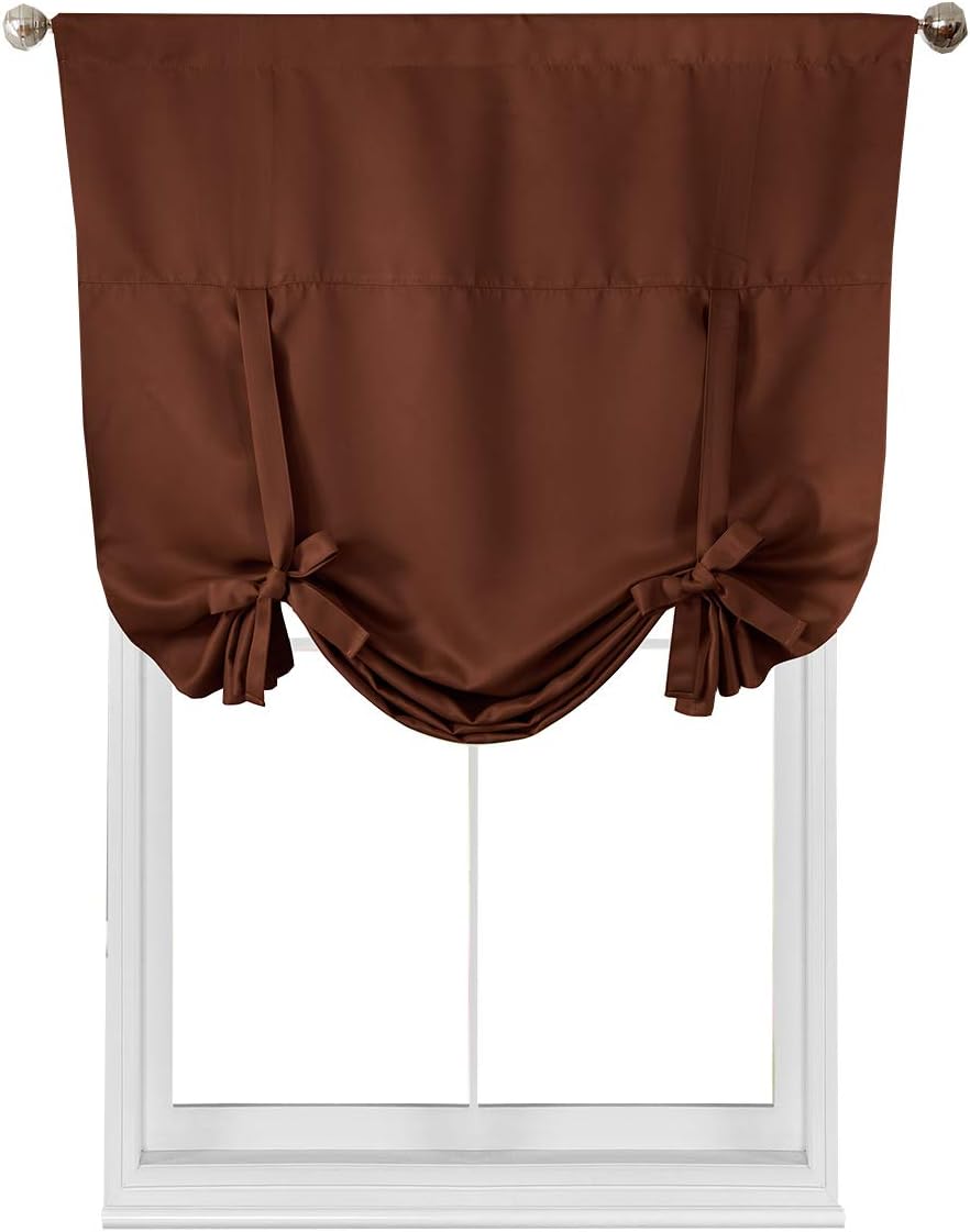 Royal Hotel Bedding Stanton Chocolate Tie Up Shade, Blackout Window Curtain Panel, Rod Pocket Tie Up Shades, Solid Pattern, 46x63 inches