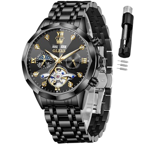 Image of OLEVS Watch Men Mechanical Luxury Classic Fashion Dress Men's Watches Waterproof Stainless Steel Self Winding Watches for Men Large Face Diamond Date No Battery Mens Watch Relojes para Hombres