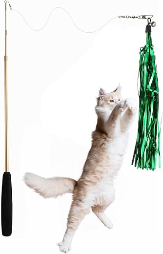 emily pets Interactive Cat Teaser Wand Toy with Colorful Crinkle Tassels &amp; Bell | Extendable &amp; Durable Wand for Indoor Cat...