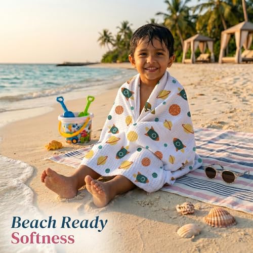 Image of Mafatlal Coo Coo 100% Cotton Kids Bath Towel (147x73 cm) | 250 GSM | Soft, Lightweight & Quick-Dry | Fun Cartoon Print | Multicolor | Perfect for Everyday Use | Pack of 1