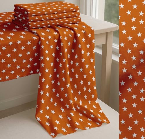 Image of Soimoi Orange Cotton Cambric Fabric Stars Star Print Sewing Fabric Meter 58 Inch Wide