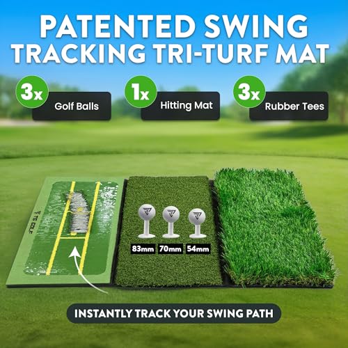 Golf Practice Net - Indoor & outdoor 10x7ft - XL Tri-Turf driving net and Mat, 5 Balls, 3 Rubber Tees, Carry Bag, Chipping net, golf nets for backyard driving - Image 5