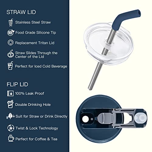 Ideus Insulated Tumbler With Leak Proof Straw Lid And Flip Lid, Double Wall Stainless Steel Coffee Travel Mug For Cold And Hot Beverages, 14Oz, Navy Blue #TOP1