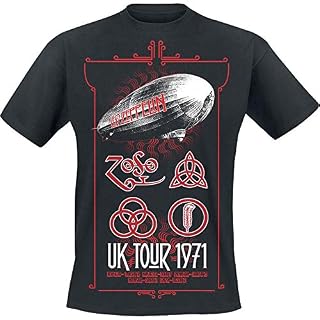 Générique LED Zeppelin Ledzeppelin_UK Tour ’71_Men_BL_TS: L T-Shirt, Noir (Black Black), Large Homme - Les Beatles, Paul McCartney, John Lennon, RIngo Starr, George Harrison