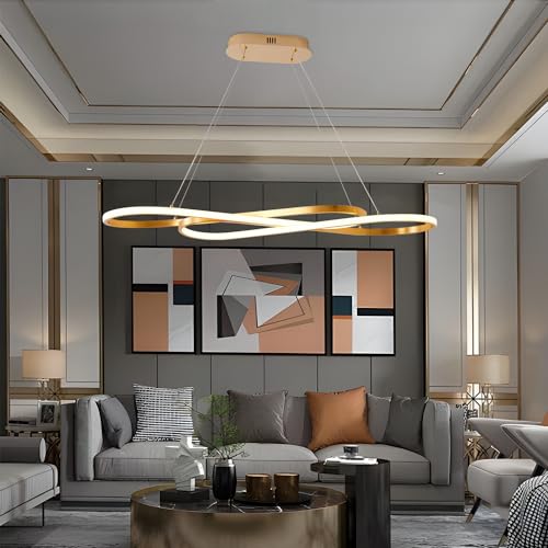 Image of Gold Led Chandelier for Kitchen Island Lighting,Dimmable Modern Chandelier for Dining Room, L39.4 inch Modern Led Pendant Light Fixture Height Adjustable Brushed Gold Dining Room Light Fixture Over Table