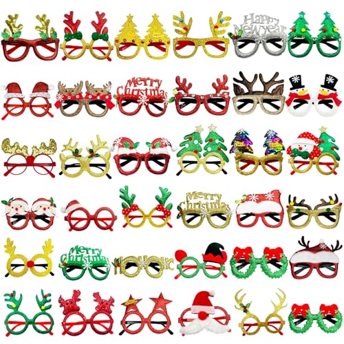 HZxoAxo 36PCS Different Christmas Glitter Novelty Glasses Frames