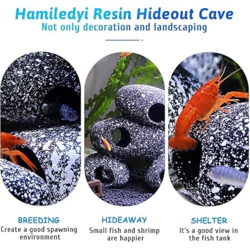 Image of Aquarium Rock Cave Decoration - Fish Tank Hideout Shelter with Multi Holes | Natural Stone Look Betta House for Aquarium Decor | Safe Resin Cave for Small Fish, Shrimp & Aquatic Pets