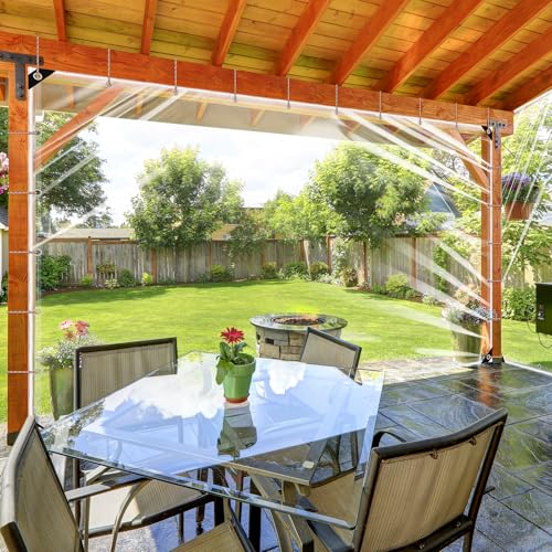 Clear Vinyl Tarp 8X12Ft, Clear Tarps Heavy Duty Waterproof Tarp Cover with Grommets and Reinforced Edge, 20Mil Transparent Tarpaulin for Patio Enclosure, Outdoor Rainproof Canopy, Chicken Coops Cover