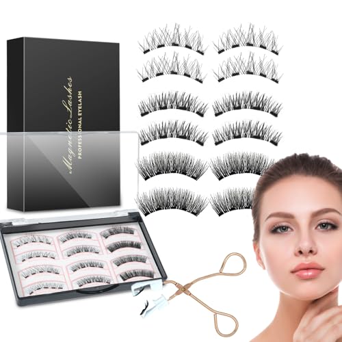 Faux Cils Magnetique, Cils Magnetique RéUtilisables, Kit D'Extension De Faux Cils Double 3d 5d AméLioré Avec Pince Applicatrice, Facile à Porter, Pas Besoin De Colle - 6 Paires
