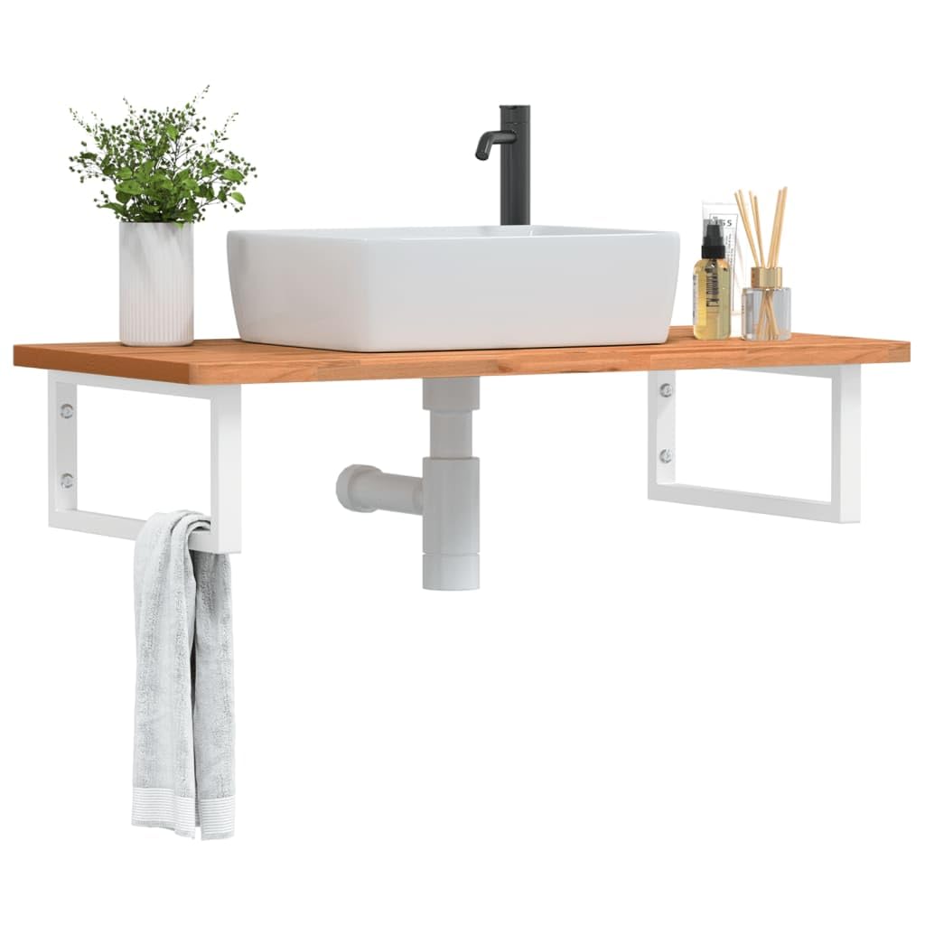 Étagère de lavabo murale en bois pour une salle de bain moderne, épurée et bien ordonnée