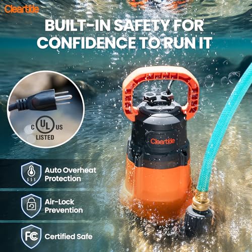 Image of Cleartide Submersible Utility Water Pump, 2160 GPH Portable Sump Pump with Copper Motor, Plug and Work for Pond, Garden Watering, Pool Transfer, or Hot Tub Emptying