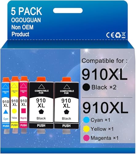 910XL Compatible Ink Cartridge for 910 XL Compatible with HP OfficeJet Pro 8020 8025 8028 8035 8030 8015 8010 8018 8022 Printer (2 Black,1 Cyan,1 Magenta,1 Yellow) -  OGOUGUAN, 910XL 910