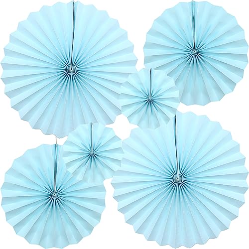 CEEYSEE Lot de 6 éventails ronds en papier à suspendre pour fête, thé, anniversaire, mariage, mariage, remise de diplôme (bleu/SLANS)