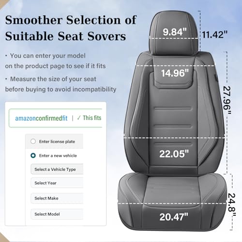 Image of Coverado Car Seat Covers Full Set, Seat Covers for Cars, Car Seat Cover, Car Seat Protector Waterproof, Leather Car Seat Cushion, Universal Car Interior Covers Seat Protectors for Most Cars Gray