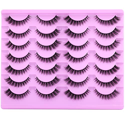 Natural False Lashes Wispy Short Faux Mink Eyelashes Natural Look Cat Eye Fluffy 12mm Wispies 3D Fake Lashes Pack by Kiromiro