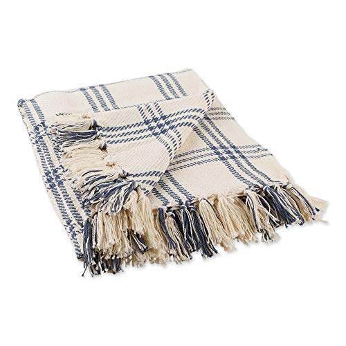 DII Modern Farmhouse Plaid Collection Cotton Fringe Throw Blanket, 50x60, White/French Blue