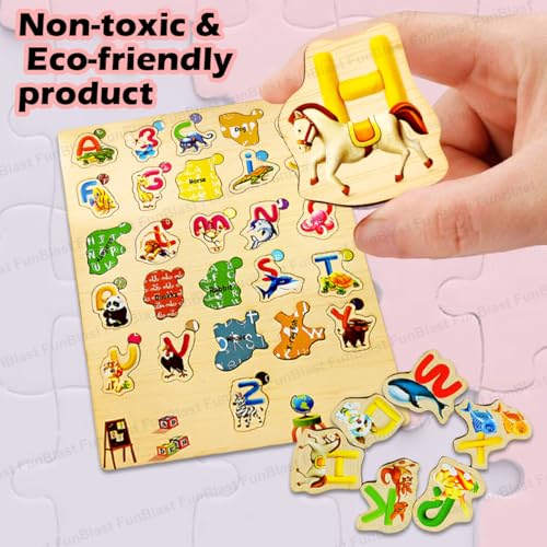 Image of FunBlast Capital Alphabet Learning Board - Wooden Colorful Educational Puzzle Board for Kids, Pre-School Jigsaw Board Toy, Puzzle Toys for Toddlers 1 2 3 4 5 Year Old