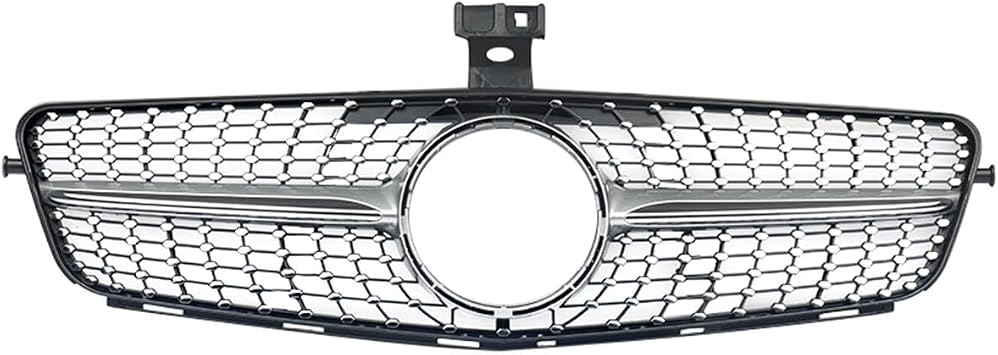 Silver Front Grille Fit for Mercedes Benz W204 C Class 2008-2014 | Diamond style car grill,Impact-resistant ABS plastic,Weatherproof surface,luxury styling upgrade,No modification needed