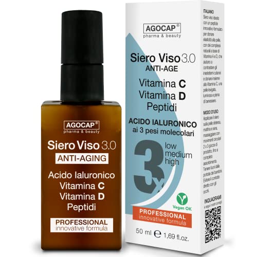 Siero Viso Acido Ialuronico 3 Pesi Molecolari con Vitamina C y D, Colágeno y Retinolo. Siero antirughe donna e uomo idratante e illuminante | Siero Vitamina C 60ml Cover