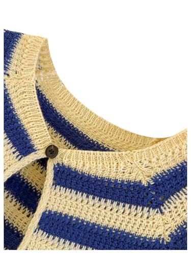 Milumia Women's Striped Button Knitted Cardigan Cap Sleeve Open Front Knitwear Tops3