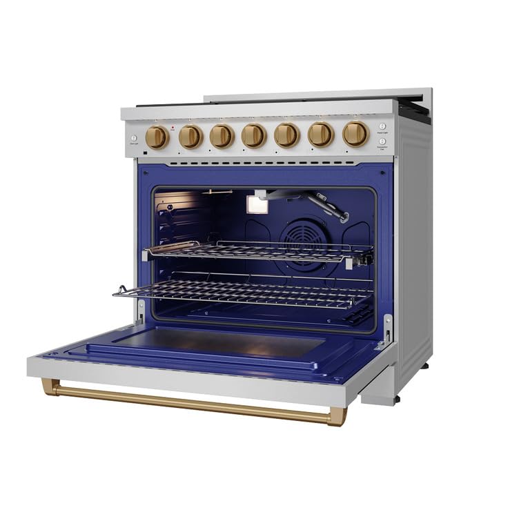 Image of Gordon Ramsay by THOR Kitchen 36-Inch Professional LP Range with Precision Knob Control in Stainless Steel and Bronze
