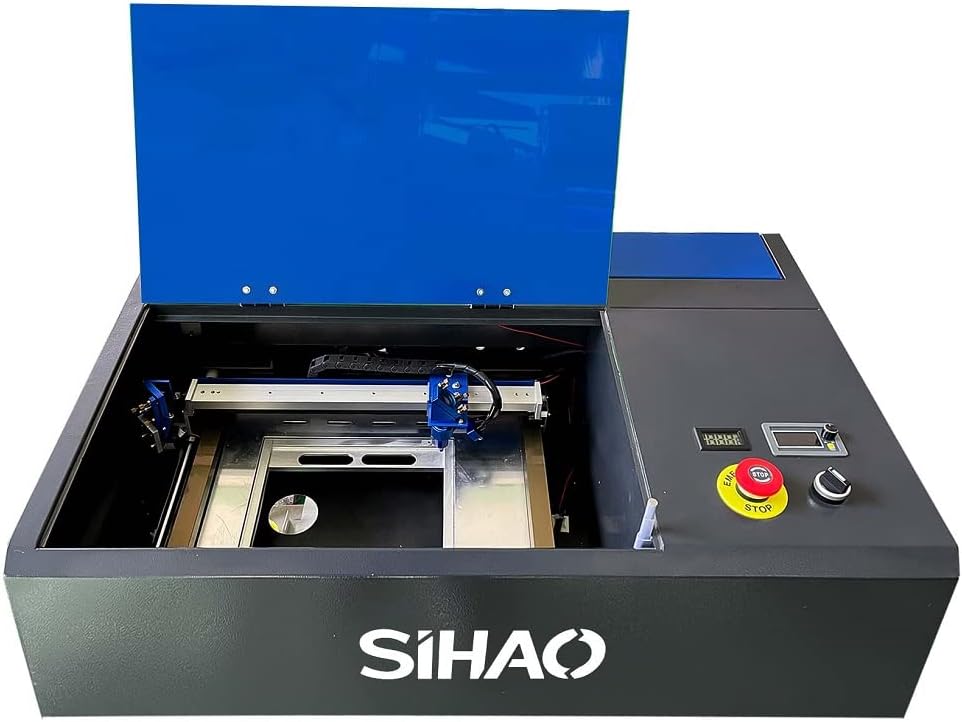 40W CO2 Laser Graviermaschine Laser Cutter Graviermaschine Lasergravur Maschine Laser Engraver mit USB-Anschluss Gravurbereich 300x200mm 220V Europlug Holz/Papier/Kunststoff/Leder Blau/Schwarz