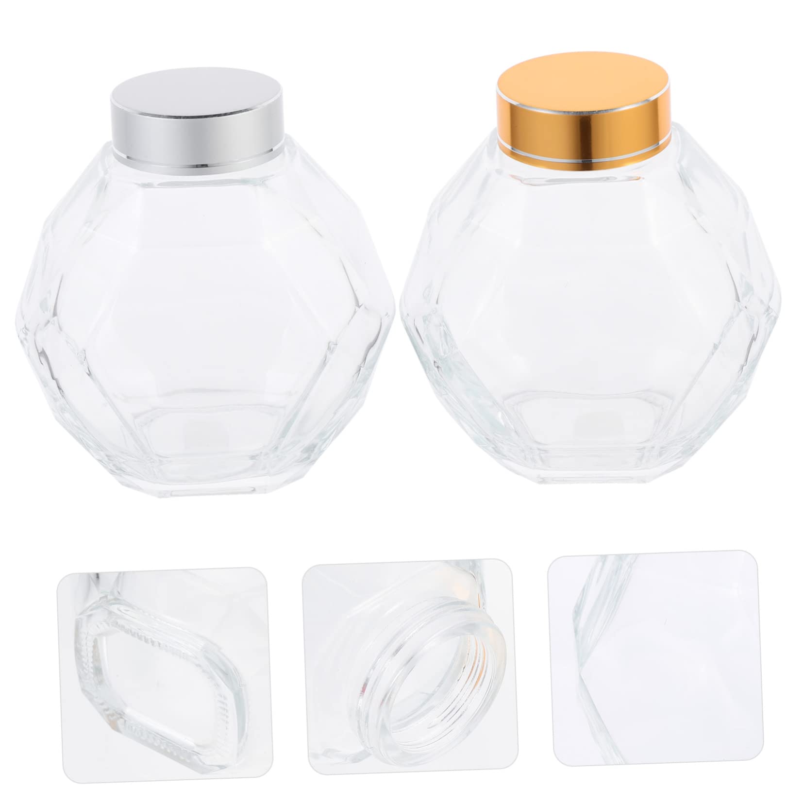 CIYODO 2pcs Transparent Glass Honey Bottle with Lids Clear Bee Jars for Honey Storage Home Restaurant and Hotel for