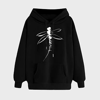 Ladies Hoodies Casual Dragonfly Print Hooded Versatile Style Sweatshirts Women's Long Sleeve Fall Outfit Daily Wear