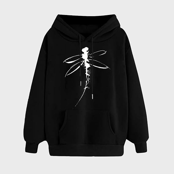 Ladies Hoodies Casual Dragonfly Print Hooded Versatile Style Sweatshirts Women's Long Sleeve Fall Outfit Daily Wear