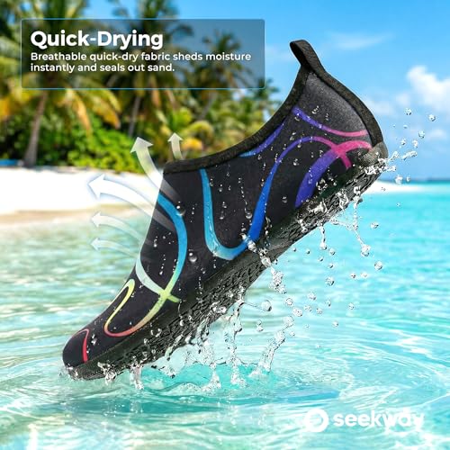 Image of SEEKWAY Water Shoes Women Men Adult Quick-Dry Aqua Socks Barefoot Non Slip for Beach Swim River Pool Lake surf Black SK002(U)