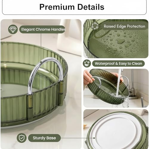 Image of JD FRESH 1 Tier Makeup Organizer 360 Rotating Cosmetic Storage Box Vanity Organizer Stand with Drawers for Lipstick Nail Polish Skincare Dressing Table Bathroom Organizer (Light Green)