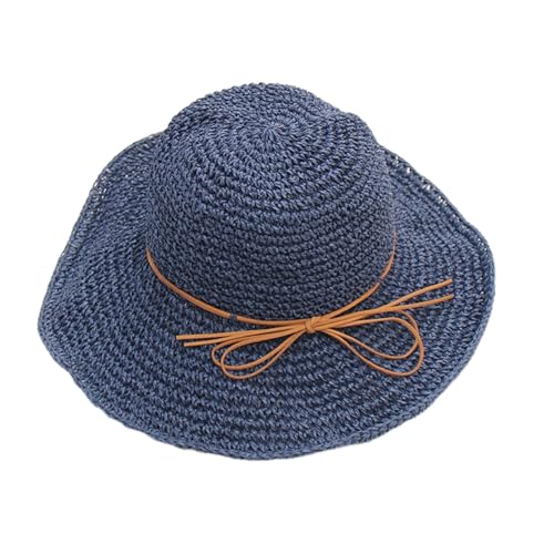 YYWDCAE Sombrero de paja plegable de ala ancha para mujer, sombrero de playa de verano, sombrero de sol de verano, Azul (tibetan blue), Talla única