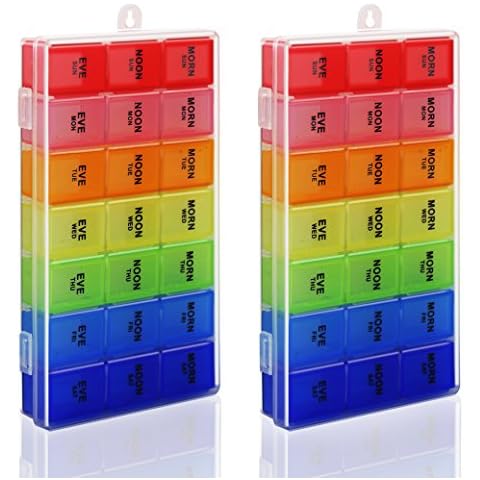 Pill Organizer Box Weekly Case, Medicine Organizer, Vitamin Organizer, Reminder Daily Am PM, Day Night Compartments 7 Days (2 Pack) Cover
