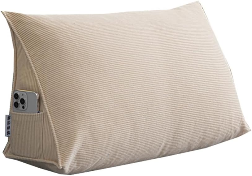Corduroy Wedge Pillow Sofa Bed Backrest Pillow,Triangular Headboard Reading Pillow Positioning Pillow for Lumbar Back Support,Detachable Wedge Pillow with Side Pocket (Khaki,24x14x8inch)