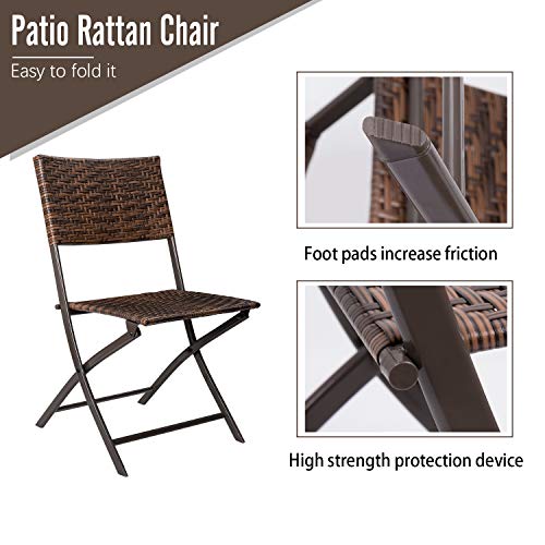 Image of Devoko Patio Bistro Sets Deck Folding Dining Chair & Table 3 Pieces Outdoor Garden Poolside Beach Using Table and Chairs (Brown)