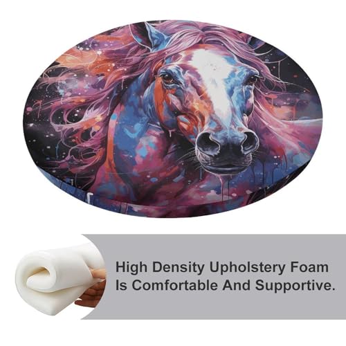 Coussin de sol de méditation rond 39cm imprimé cheval en mousse - 5