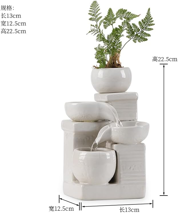 Indoor and Outdoor Tabletop Desktop Fountain Water Feature Home and Garden Ceramic Decoration (White S094)