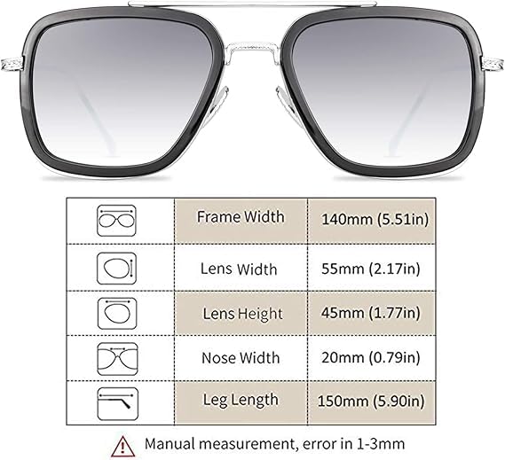 Tony Stark Sunglasses Retro Aviator Sunglasses Square Metal Frame (Tony Stark Same Color AND Spiderman the Same Color)4