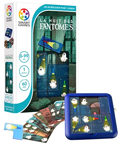 SmartGames - La Nuit des Fantômes - Jeu de Réflexion - Eclairez Tous Les Fantômes - 60 Défis de Différents Niveaux - 1 Joueur - A partir de 6 Ans