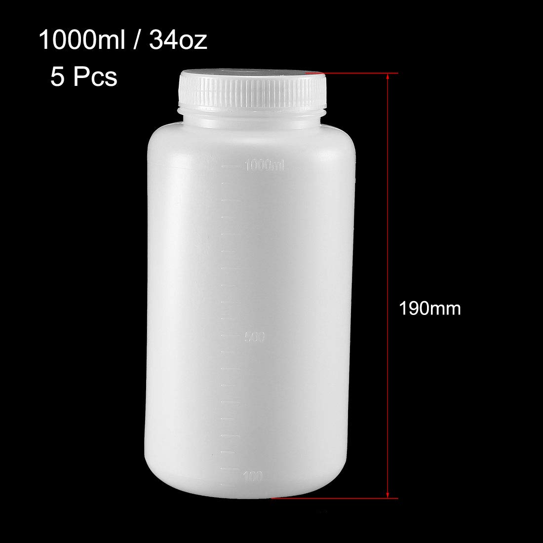 Sourcingmap - Botella de plástico para reactivo químico de laboratorio, con boca ancha, para sellar líquidos, contenedor de almacenamiento, 1000ml/34oz 5pcs