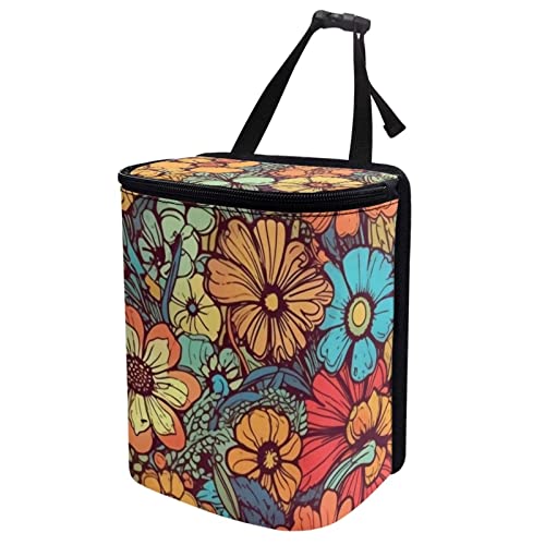 Image of DISNIMO Abstract Groovy Flower Car Trash Can Bin with Lid Large Car Garbage Can Leakproof Mini Car Accessories Trash Bin Car Dustbin Organizer Container for Car Office Home
